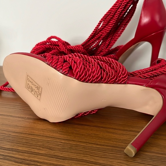 EUC AZALEA WANG Totally Knotted Up Rope Charlene Sandal Heels in Red - Picture 9 of 16
